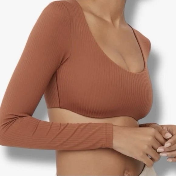 Aerie Shirt Offline Real Me Medium Super Cropped Long Sleeve Bra Top Western Sky - Picture 2 of 10